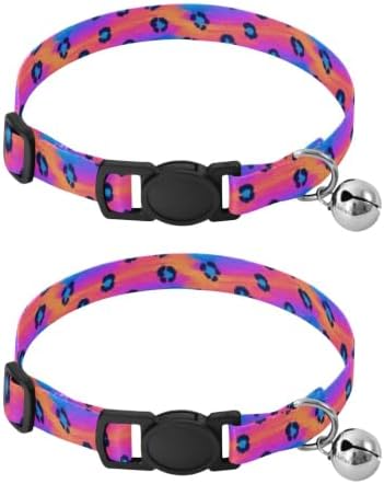 Rainbow Leopard Soft Cat Collar, 2 Pack Bell Collar for Small Dogs