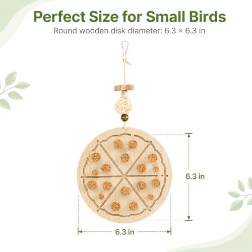 2 PCS Wooden Bird Chew Toys-6.3 X 6.3 Inch Hanging Parrot Toys with Detachable & Replaceable Corks,Foraging Toys for Cockatiels,Parakeets,Conures & Small to Medium Parrot
