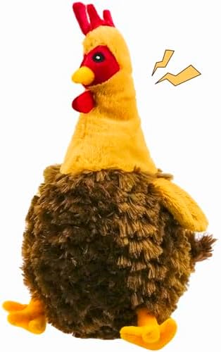 Squeaky Stuffed Dog Toys – Fat Plush Chicken Chew Toy, Cute & Funny Interactive Puppy Toy for Small, Medium & Large Dogs(Brown Chick)