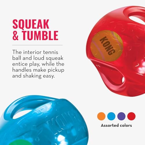 Kong Jumbler Ball - Interactive Toy for Dog & Puppy Playtime - Fetch Toy with Tennis Ball - Dog Supplies for Engaging Play - for Large/XL Dogs - Randomly Provided Color