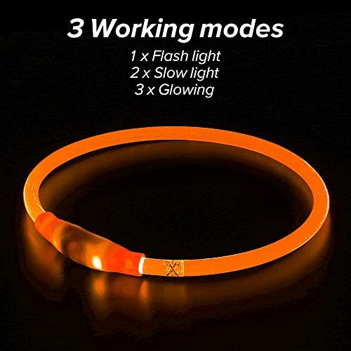 Flashseen LED Dog Collar, USB Rechargeable Glow Lighted up Collar, Orange