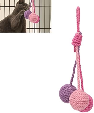 Hanging Cat Sisal Ball, Chewable Colorful Interactive Cat Sisal Rope Ball Toy for Pet Indoor (Pink Rose Purple)