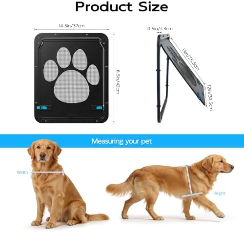PetPrime Dog Door for Screen Door with Flap Opening 12×14 inches,Lockable Auto-Close Magnetic Large Pet Door for Dogs,Suitable for Sliding Screen Door,Easy Install,Large