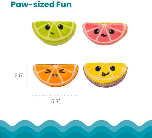 Catstages Dental Fruit Wedges Chew Cat Toys with Catnip, 5.3", 4-Pack