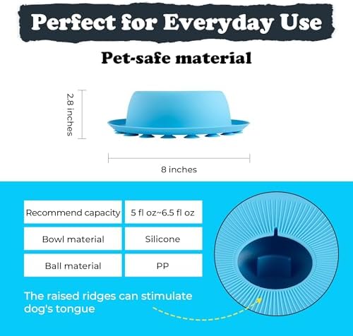 PEDAY Nonslip Dog Slow Feeder Lick Bowl with Ball, Enrichment Toy for Water, Yogurt & Jam, Dishwasher Safe, Blue