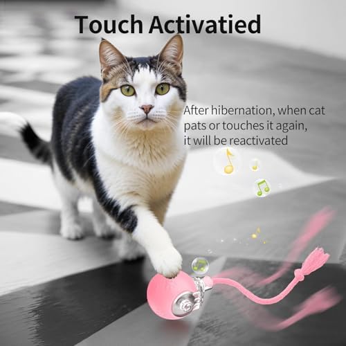 Pink Interactive Cat Toy,Automatic Moving Cat Toys for Bored Indoor Adult Cats,Fast Rolling,Chirping & Motion-Activated Kitty Toys,Fun Gift for Cats with Speedy 2.0 Tail,USB Rechargeable