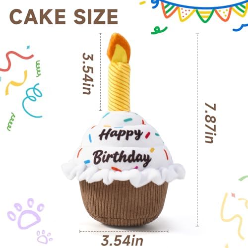 wodoca Dog Birthday Cake Toy, Squeaky Plush Chew Toy for Small to Medium Dogs, Realistic Birthday Party Decor & Puppy Gift for Interactive Play, Teeth Cleaning