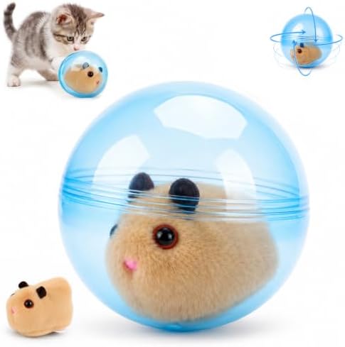 Self-Rolling Interactive Cat Ball,Realistic Animal Automatic Moving Toy,Hamster Running Rolling Ball,360° Rolling Spin Moving Cat Ball Fun Indoor Interactive Pet Ball for Cats Dogs Chasing (Blue)