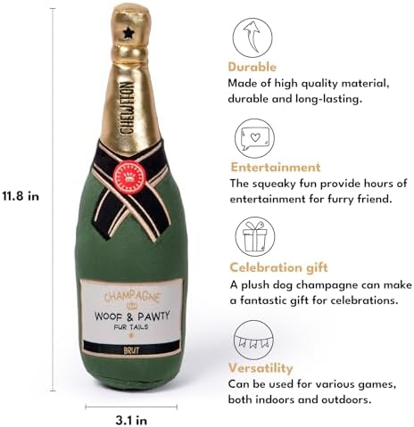 CHEWFFON Dog Toy, Interactive Champagne Shape Squeaky Toy for Boredom