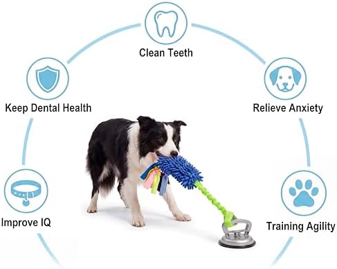 Dog Tug Toy, Self-Play Interactive Teeth Cleaning Toy for Boredom Relief, Chew Toy for Small Medium Dogs, 23.6" Rope for Aggressive Chewers (Blue)