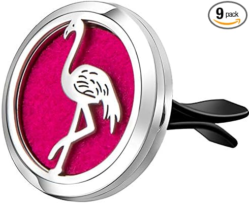 Wild Essentials Flamingo Essential Oil Car Vent Diffuser, Stainless Steel Locket Pendant with 12 Color Refill Pads, Customizable Color Changing Air Freshener for Aromatherapy