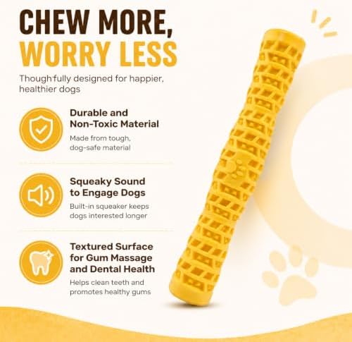 Squeaky Chew Toy for Aggressive Chewers, Indestructible Rubber Pet Toy for Medium Large Breed Puppy, Long-Lasting Durable Teething Chews, Interactive Plaything (Yellow)