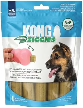 KONG Puppy Ziggies Dog Treats 2 Pack (Large, Enhanced) - Teeth Cleaning Dog Treats for Puppies, Long-Lasting Chews, Works Classic Rubber Toys