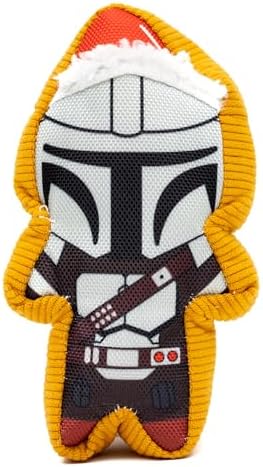 Star Wars Squeaky Plush Dog Toy for Large, Medium & Small Dogs, Holiday Mandalorian Santa Cookie Replica