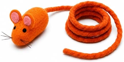 Glaciart One Felt Mouse Cat Toy – Soft Fuzzy Enrichment 100% Natural Wool - Interactive Catnip Play Cat Toy Set - Safe for Pets, Non-AZO Colored Dyes - 100” Long