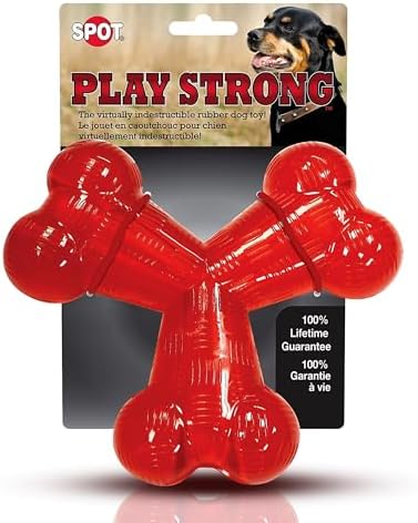 SPOT Play Strong Trident Bone - Durable TPR Long Lasting Dog Chew for Aggressive Chewers, Hole for Treats, Virtually Indestructible Toy for Large Dogs & Puppies up to 90lbs - 6 inch