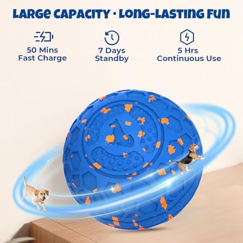 Fsitego Interactive Dog Ball Toys, Automatic Moving Bouncing, Rotating Smart Dog Toy for Small, Medium, Large to Keep Them Busy, Durable E-TPU Material & IP65 Waterproof, 5H Continuous Use(Blue)