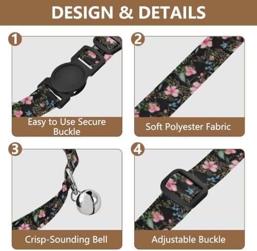Watercolor Flowers Cat Collars with Bell 2 Pack Kitten Collars Adjustable 10.6 to 17.1 Inches