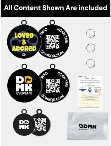 DDMK Smart Pet Tag Set | Includes 3 Tags | QR Code for Instant Alerts | Custom Pet Profiles | Durable & Waterproof | No Subscriptions or Fees |38-Loved & Adored