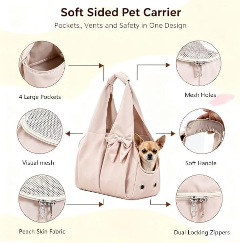 Small Dog Carrier Purse,Soft-Sided Dog Bag Carrier for Outings (Beige)