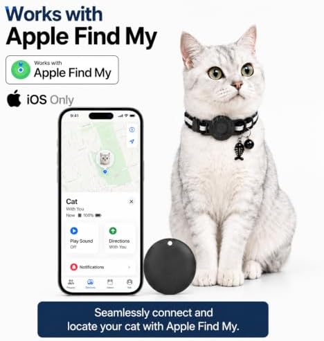 Pet Tracker,GPS Collar for Cats (iOS Only) Smart tag,Waterproof Compatible with Apple Find My,No Monthly Fee,Advanced Tracking Solution Smart Collar for Pet Safety Ideal Small Large Cats