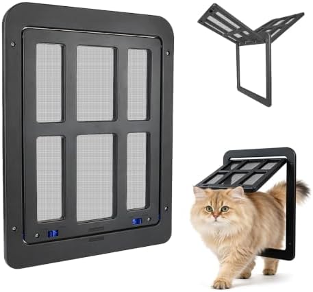 Enjoying Small Pet Door for Screen Door, Flap Opening 8.3" x 10.3", Window Screen Cat Door Doggy Door, Mesh Door with Magnetic Pet Door Built-in, Cat Door for Sliding Window Door, Lockable, Black