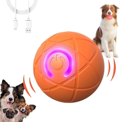 Interactive Duraspin Dog Ball, Self-Bouncing Vibrating & Auto-Rolling, Auto Stop Touch Start Jumping Ball Toy for Small/Medium Dogs (52mm, Orange)