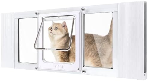 Petoasis Pet Door for Window 23"-38" Wide,Windows Pet Door for Cats and Small Dogs,7.87" W×10.62" H,No Drilling Installation (Standard Height, S: Fit 24"-28" Width)