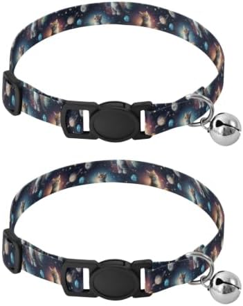 Cute Cats Space Cat Collars with Bell 2 Pack Kitten Collar Adjustable Length 10.6" to 17.1"