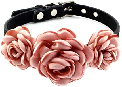 Valentines Flower Dog Cat Collar - Suede Puppy Wedding Collar for Kitten Small Dogs - Chihuahua Yorkie Clothes Accessories Costume Outfits, Adjustable Buckle (Salmon Pink, Size M)