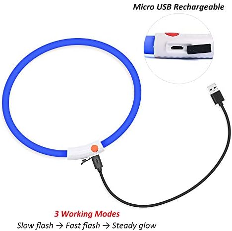 BSEEN Light Up Dog Collar, Cuttable LED Dog Collar Rechargeable Puppy Collar Glowing Safety Dog Walking Lights for Small Medium Large Dogs (Blue)