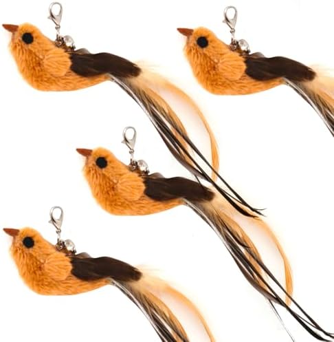 miwoowim 4PCS Feather Bird Cat Wand Refills &,Door Hanging Suction Cup Set