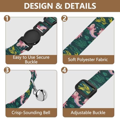 2 Pack Cat Collars Cute Axolotls Green Dog Bell Collar, Adjustable 10.6 to 17.1 Inches