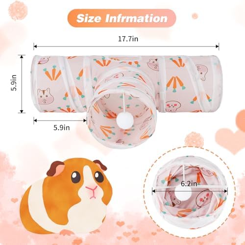 Rypet Guinea Pig Tunnel Hideout 3-Way Collapsible Pet Tubes, Carrot White