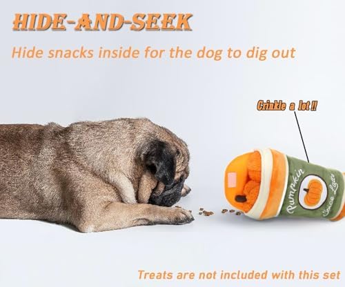 Hide and Seek Plush Dog Toy, 2 in 1 Crinkle Interactive Squeaky Bundle Pack, Pumpkin Toy for Small Medium Dogs, Orange