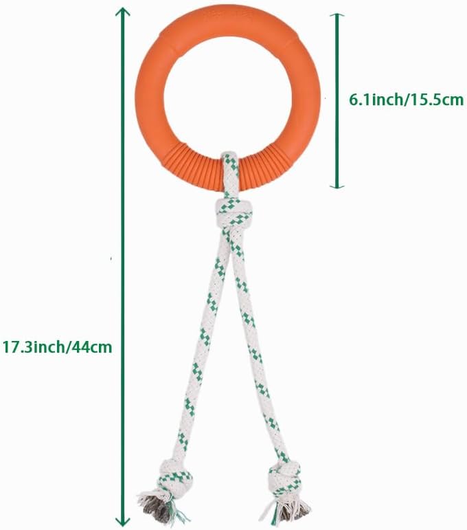 Green Sheep Natural Rubber Dog Chew Toy, Interactive Ring Rope Dog Toy for Tug of War, Durable Dog Toy with Recycled Cotton Rope for Medium to Large Dogs,Orange