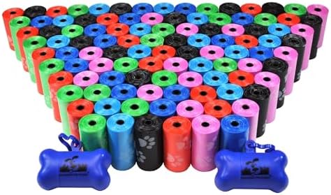 Downtown Pet Supply Rainbow Paw Print Poop Bags (2200 CT & 2 Dispensers) - Leak-Proof, Unscented, Clips to Leashes & Harnesses