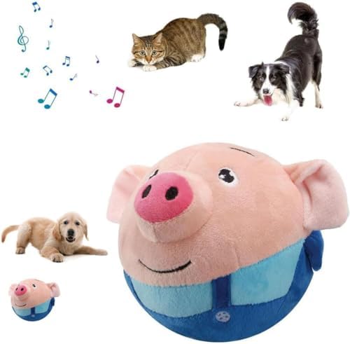 Active Moving Pet Plush Toy Interactive Dog Toys, Squeaky Moving Dog Ball Toy, Washable Cartoon Pig Plush Sound Electronic Dog Toy, Shake Bounce Boredom Talking Toys for Dog Pets Cats1, pink