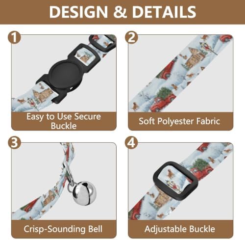 2 Pack Puppy Collar Vintage Red Trucks Christmas Trees Cat Collar with Bell, Adjustable 10.6 to 17.1 Inches