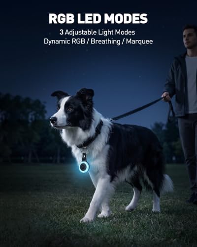 Pet Tracker for Dogs Cats, Location & LED Night Light Tag, No Monthly Fee | Compatible with iPhone, Compatible iOS, IPX7 Waterproof Collar Tag, 360-Day Battery, Paw Print Design, Lightweight 25g