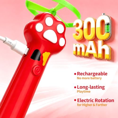 BABORUI Cat Toy Disc Launcher, Rechargeable Interactive Cat Fetch Toy Launcher with 8 Flying Discs, Flying Enrichment Toys for Indoor Bored Kittens & Adult Cats (Red)