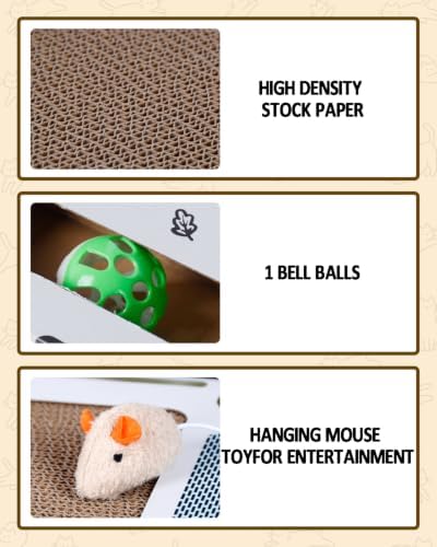 Cat Laptop Scratcher, Corrugated Cardboard Cat Laptop Toy with Plush Mouse Jingle Ball, Interactive Scratch Pad Pro Laptop for Cats