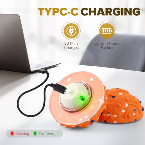 Interactive Dog Toys Ball, Self-Rolling & Bouncing Ball with RGB Colorful Lights to Keep Them Busy, 3-in-1 Interactive Mode, E-TPU Material, Type-C Charging, Moving Dog Toy for Dogs Puppies (Orange)