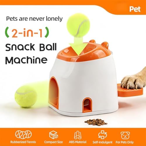 Dog Ball Launcher & Automatic Treat Dispenser, 2-in-1 Dog Tennis Ball Launcher & Treat Dispenser, ﻿Self-Play for Mental Stimulation, Indoor Outdoor Small to Medium Dogs