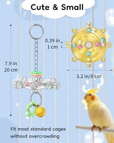 Pawfly 2 Pcs Bird Toys for Parakeets, Colorful Spinning Wheel Chew Toys, Interactive Spinner Rattle Parrot Toys, Cockatiel Toys, Parakeet Toys, Bird Cage Accessories for Entertainment Chewing Exercise