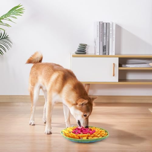 Snuffle Mat for Dogs, Adjustable Interactive Puzzl-e to-y Slow Feeder, Encourages Natural Foraging Skills, Pet Enrichment Toys for Small to Large Dogs, Reduce Anxiety, Boredom (Rose Red + Yellow)