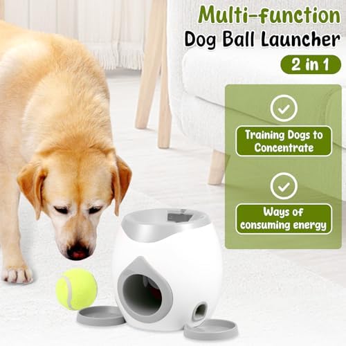 Dog Ball Launcher Interactive Puppy Ball Thrower Machine with Treat Dispenser Fun Dog Training Toys for Indoor Outdoor(Light Grey,2 Balls)