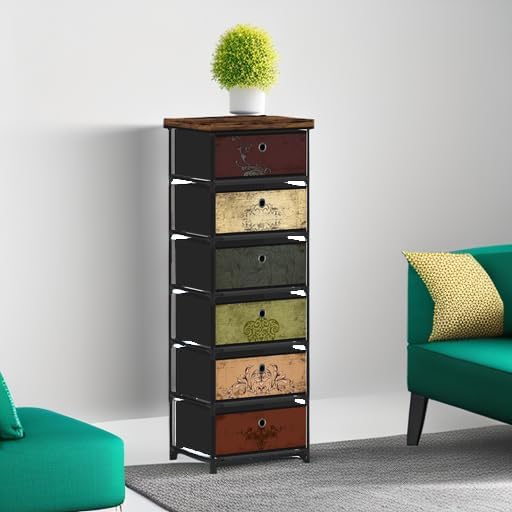 VASICAR 6 Drawers Storage Organizer Cabinet, Decorative Storage Chest, Small Dresser, Stand Nightstand for Bedroom, Living Room, Closet, Entryway, Hallway, Nursery, Dorm