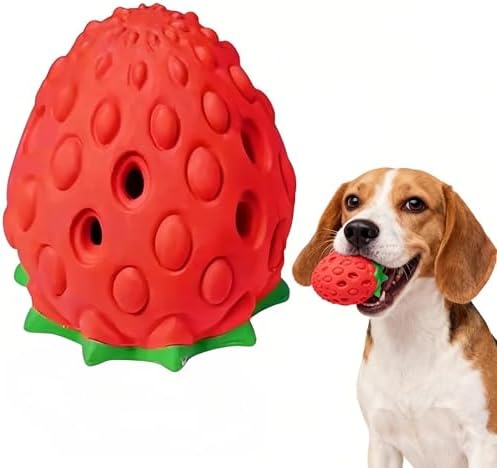 Strawberry Chew Toy for Dogs, Natural Rubber Balls for Aggressive Chews, Cleans Teeth and Gums, Treat Food Dispensing Toys, Indestructible Dog Toys, Toy for Dog Interactive