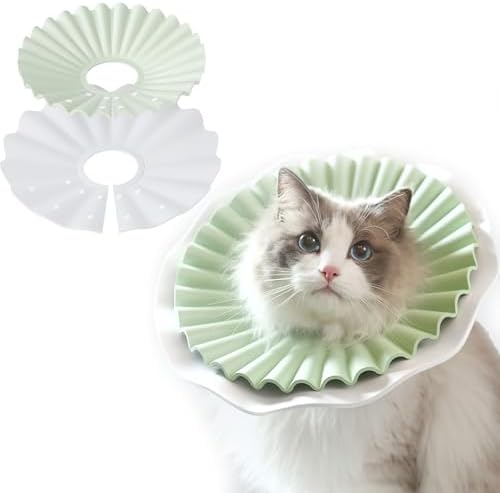 2 Pieces Soft Cat Cone Collar– Adjustable Lightweight Recovery E-Collar to Stop Licking, Scratching & Biting After Surgery, Comfortable Wound Healing Cone Alternative (Green, M)